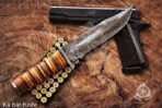 Damascus Gut Hook Hunting Knife — Hand-Forged, Leather Sheath