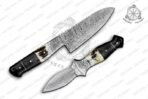 Damascus Santoku Chef Knife — Hand-Forged, Buffalo Horn Handle, Leather Sheath - Image 4