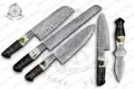 Damascus Santoku Chef Knife, Hand-Forged, Buffalo Horn Handle, Leather Sheath - view 5