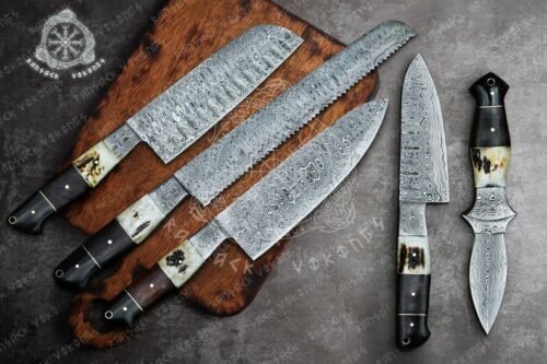 RK-364 Damascus Cooking Knife, Kitchen Knife Set, Damascus Chef Knife Set, Damascus Steel, Santoku blade, Dagger Blade, Paring knife ,Bread Knife