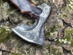 Viking Battle Axe — Hand-Forged Damascus, 19" Overall, Birch Wood Handle, Leather Blade Cover - Image 3