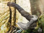 Viking Bearded Axe — Hand-Forged Damascus, 19" Overall, Birch Wood Handle, Leather Blade Cover – Style 2 - Image 4