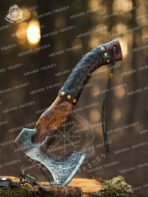Viking Bearded Axe, Hand-Forged High-Carbon Steel, 19″ Overall, Birch Wood Handle, Leather Blade Cover - view 4