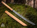 Dragon Katana Sword — Hand-Forged Damascus, Olive Wood Handle, Sheath Included (RK-345)
