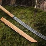 Dragon Katana Sword — Hand-Forged Damascus, Olive Wood Handle, Sheath Included (RK-345)