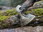 Viking Battle Axe — Hand-Forged Damascus, 19" Overall, Birch Wood Handle, Leather Blade Cover (RK-351) - Image 4
