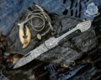 Damascus Folding Pocket Knife — Hand-Forged, Leather Sheath | Engraving Available (RK-335) - Image 8