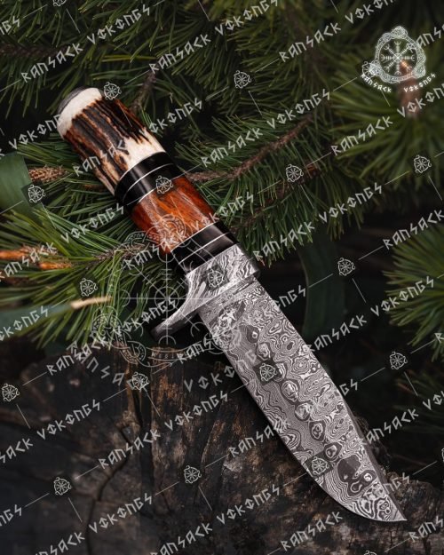 RK-344 White Snake Damascus Hunting Knife, Damascus Fixed Blade Knife, Damascus Viking Knife, Damascus Drop Point Knife Hand Made Knives Gifts For Men USA