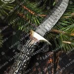 Damascus Hunting Knife — Hand-Forged, Stag Horn Handle, Leather Sheath (RK-339)