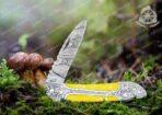 Damascus Folding Pocket Knife — Hand-Forged, Leather Sheath | Engraving Available - Image 6
