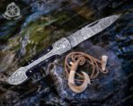 Damascus Folding Pocket Knife — Hand-Forged, Leather Sheath | Engraving Available (RK-335) - Image 7