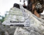 Damascus Folding Pocket Knife — Hand-Forged, Leather Sheath | Engraving Available (RK-335) - Image 6