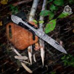 Damascus Folding Pocket Knife — Hand-Forged, Leather Sheath | Engraving Available (RK-335)