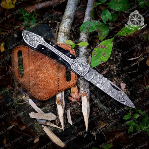 RK-335 Victorian Black Damascus Pocket knife, Folding blade, Every Day Carry Knife , Damascus Folder, Best Gift For Him, Engraved Handle Handmade Knife for Men USA