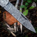 Damascus Folding Pocket Knife — Hand-Forged, Leather Sheath | Engraving Available (RK-335) - Image 4