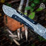 Damascus Folding Pocket Knife — Hand-Forged, Leather Sheath | Engraving Available (RK-335) - Image 3