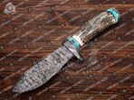 Damascus Hunting Knife — Hand-Forged, Stag Horn Handle, Leather Sheath (RK-343) - Image 5