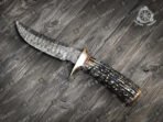 Damascus Hunting Knife — Hand-Forged, Stag Horn Handle, Leather Sheath (RK-339) - view 3