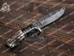Damascus Skinner Knife — Hand-Forged, Stag Horn Handle, Leather Sheath - Image 3