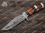 Damascus Hunting Knife — Hand-Forged, Stag Horn Handle, Leather Sheath - Image 5