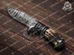 Damascus Skinner Knife — Hand-Forged, Stag Horn Handle, Leather Sheath - Image 2