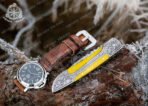 Damascus Folding Pocket Knife — Hand-Forged, Leather Sheath | Engraving Available - Image 5
