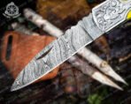 Damascus Folding Pocket Knife — Hand-Forged, Leather Sheath | Engraving Available - Image 4
