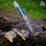 Damascus Folding Pocket Knife — Hand-Forged, Leather Sheath | Engraving Available (RK-34) - Image 6