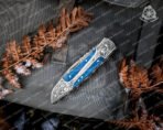 Damascus Folding Pocket Knife — Hand-Forged, Leather Sheath | Engraving Available (RK-34) - Image 5