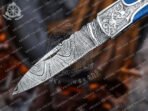 Damascus Folding Pocket Knife — Hand-Forged, Leather Sheath | Engraving Available (RK-34) - Image 4