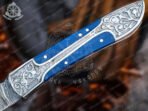 Damascus Folding Pocket Knife — Hand-Forged, Leather Sheath | Engraving Available (RK-34) - Image 2