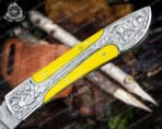 Damascus Folding Pocket Knife — Hand-Forged, Leather Sheath | Engraving Available - Image 3