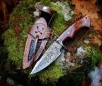 Damascus Skinner Knife — Hand-Forged, 9.7" Overall, Walnut Handle, Leather Sheath (RK-331) - Image 8