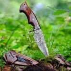 Damascus Skinner Knife — Hand-Forged, 9.7" Overall, Walnut Handle, Leather Sheath (RK-331) - Image 3