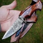 Damascus Skinner Knife — Hand-Forged, 9.7" Overall, Walnut Handle, Leather Sheath (RK-331) - Image 9