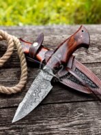 Damascus Skinner Knife — Hand-Forged, 9.7" Overall, Walnut Handle, Leather Sheath (RK-331) - Image 5