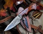 Damascus Skinner Knife — Hand-Forged, 9.7" Overall, Walnut Handle, Leather Sheath (RK-331) - Image 6