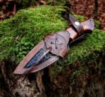 Damascus Skinner Knife — Hand-Forged, 9.7" Overall, Walnut Handle, Leather Sheath (RK-331) - Image 11