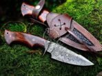 Damascus Skinner Knife — Hand-Forged, 9.7" Overall, Walnut Handle, Leather Sheath (RK-331) - Image 7