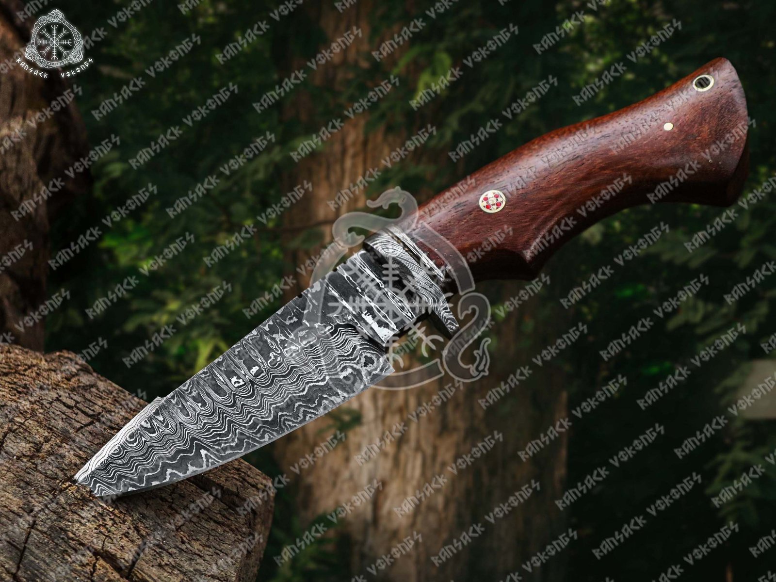 Premium Stealth Hunter Custom Damascus Fixed-Blade Knife - 10