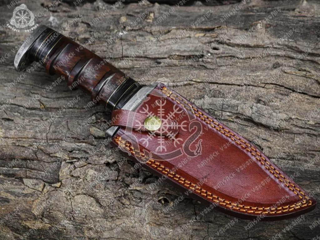 Damascus Skinner Knife — Hand-Forged, Wood Handle - view 2