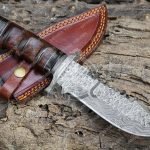 Damascus Skinner Knife, Hand-Forged, Wood Handle