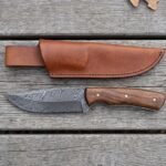 Bobcat Hand Forged Damascus Skinner Knife with Walnut Wood Handle & Leather Sheath | Full Tang Hunting and Skinning Gift | RK-331
