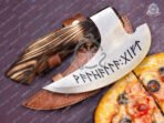 Pizza Axe — Hand-Forged Stainless Steel, Olive Wood Handle, Leather Blade Cover
