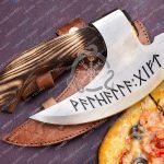 Pizza Axe — Hand-Forged Stainless Steel, Olive Wood Handle, Leather Blade Cover