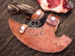 Pizza Axe — Hand-Forged Stainless Steel, Olive Wood Handle, Leather Blade Cover - view 4