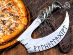 Pizza Axe — Hand-Forged Stainless Steel, Olive Wood Handle, Leather Blade Cover | Engraving Available (RK-316)