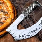 Pizza Axe — Hand-Forged Stainless Steel, Olive Wood Handle, Leather Blade Cover | Engraving Available (RK-316)