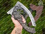 Raven Pizza Axe — Hand-Forged Stainless Steel, Olive Wood Handle, Leather Blade Cover | Engraving Available