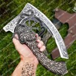 Raven Pizza Axe — Hand-Forged Stainless Steel, Olive Wood Handle, Leather Blade Cover | Engraving Available
